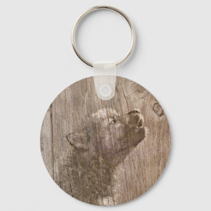Wood Wolf Pup Art Key Ring