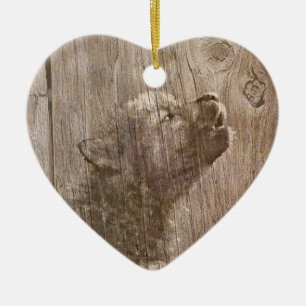 Wood Wolf Pup Ceramic Tree Decoration