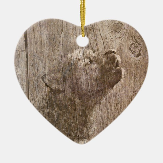 Wood Wolf Pup Ceramic Tree Decoration (Front)