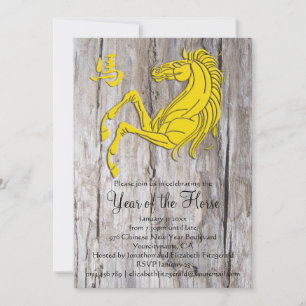 Wood Yellow Year of the Horse New Year Party Invitation