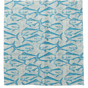 Woodblock art mahi mahi proper shower curtain