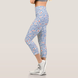 Woodblock Floral Pattern Capri Leggings