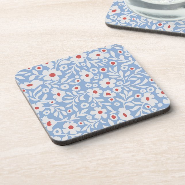 Woodblock Floral Pattern Coaster (Left Side)