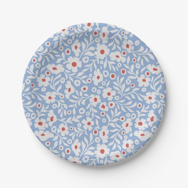 Woodblock Floral Pattern Paper Plate (Front)