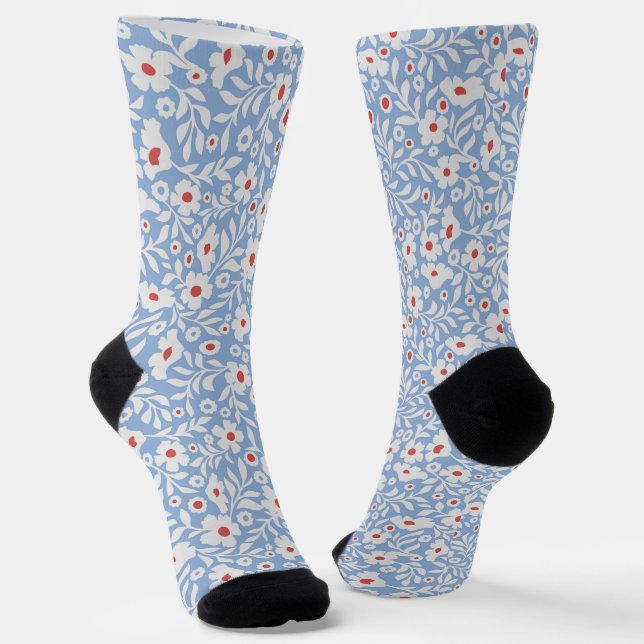 Woodblock Floral Pattern Socks (Angled)