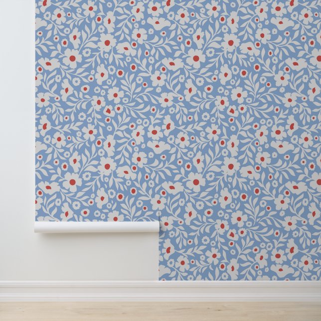 Woodblock Floral Pattern Wallpaper (Application)