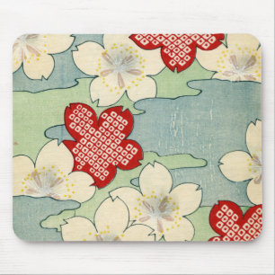 Woodblock Print of Dogwood Blossoms Mouse Mat