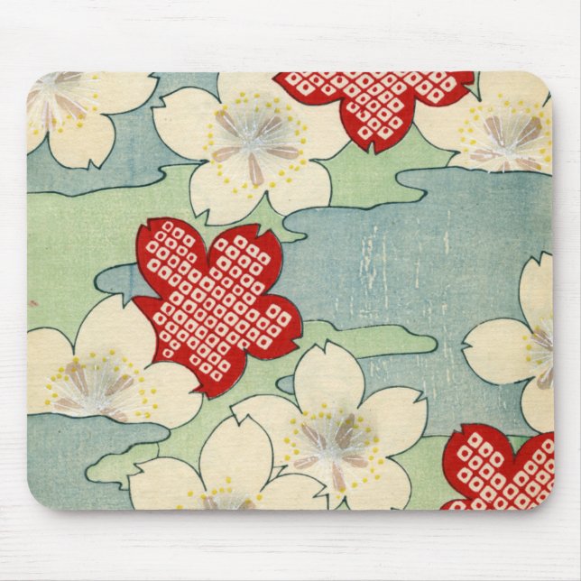 Woodblock Print of Dogwood Blossoms Mouse Mat (Front)