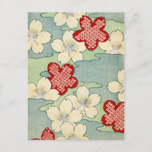 Woodblock Print of Dogwood Blossoms Postcard