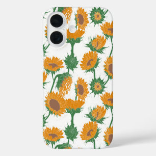 Woodblock Print Sunflower orange iPhone 16 Case