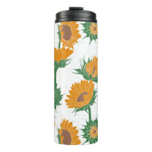 Woodblock Print Sunflower orange Thermal Tumbler