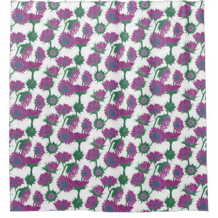 Woodblock Print Sunflower pink Shower Curtain