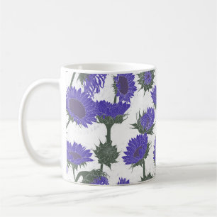 Woodblock Print Sunflower purple Coffee Mug