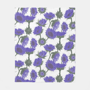 Woodblock Print Sunflower purple Fleece Blanket