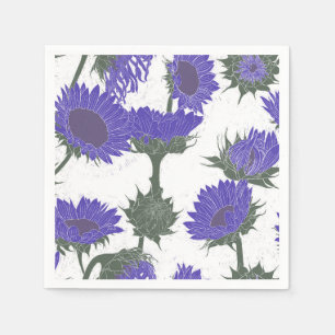 Woodblock Print Sunflower purple Napkin
