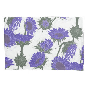 Woodblock Print Sunflower purple Pillowcase