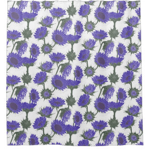 Woodblock Print Sunflower purple Shower Curtain