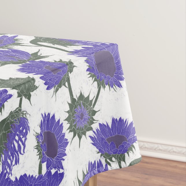 Woodblock Print Sunflower purple Tablecloth (In Situ)