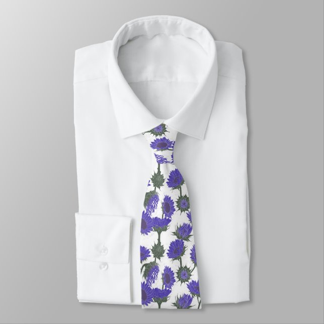 Woodblock Print Sunflower purple Tie (Tied)