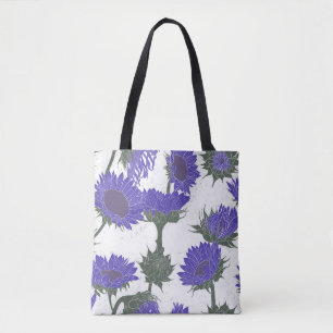 Woodblock Print Sunflower purple Tote Bag