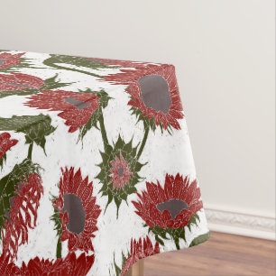 Woodblock Print Sunflower red Tablecloth