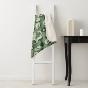 Woodblock Print Sunflower white Sherpa Blanket