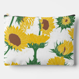 Woodblock Print Sunflower yellow Accessory Pouch