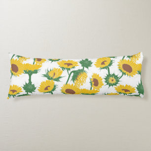 Woodblock Print Sunflower yellow Body Cushion