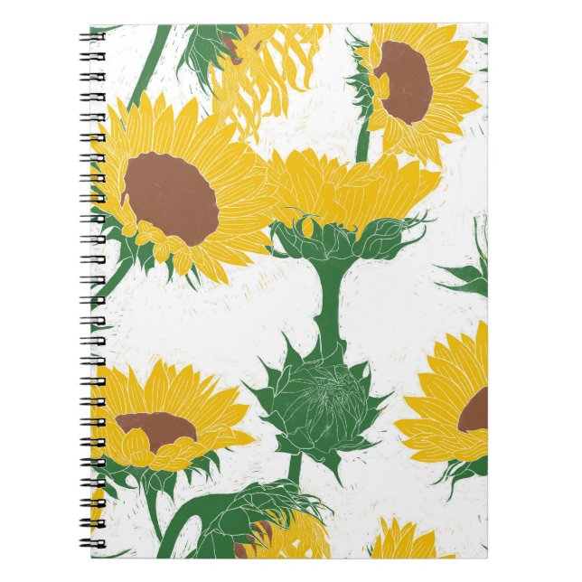 Woodblock Print Sunflower yellow Notebook (Front)