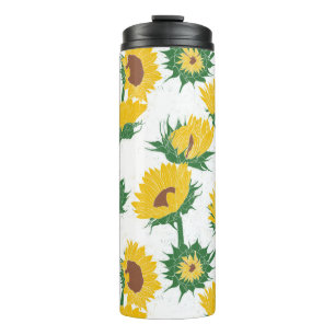 Woodblock Print Sunflower yellow Thermal Tumbler