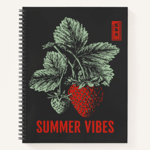 Woodblock Strawberry   Summer Fruit Portrait Notebook