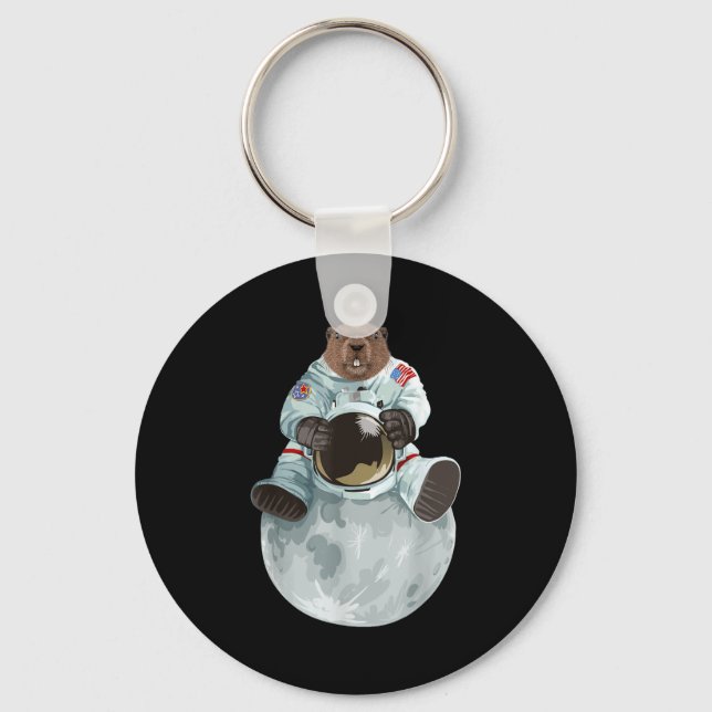 Woodchuck Astronaut Sitting Moon Space Rodents Gro Key Ring (Front)