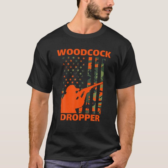 Woodcock Hunting Camo American Flag Bird Hunt Snip T-Shirt (Front)
