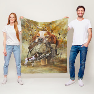 Woodcock hunting with Brittany Spaniel      Fleece Blanket