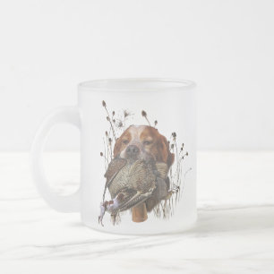 Woodcock hunting with Brittany Spaniel Frosted Glass Coffee Mug