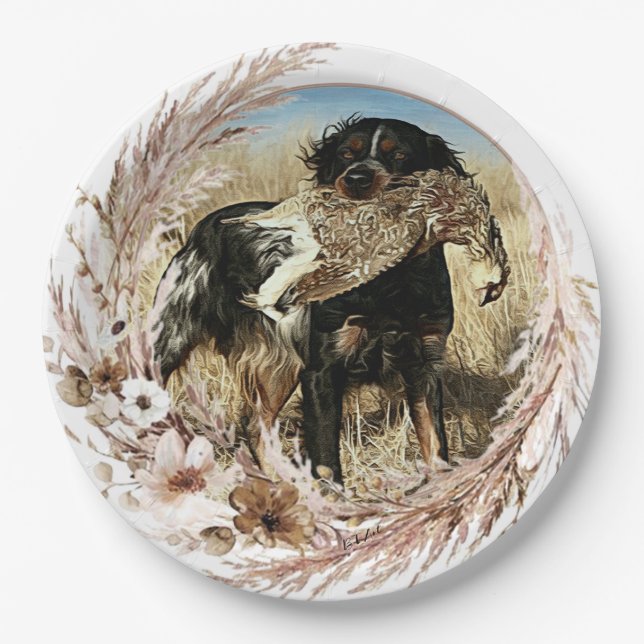 Woodcock hunting with Brittany Spaniel     Paper Plate (Front)