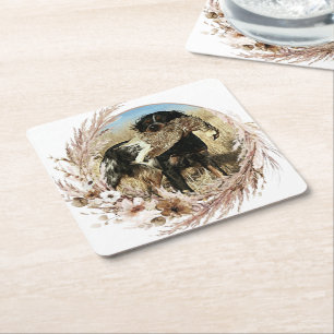 Woodcock hunting with Brittany Spaniel Square Paper Coaster