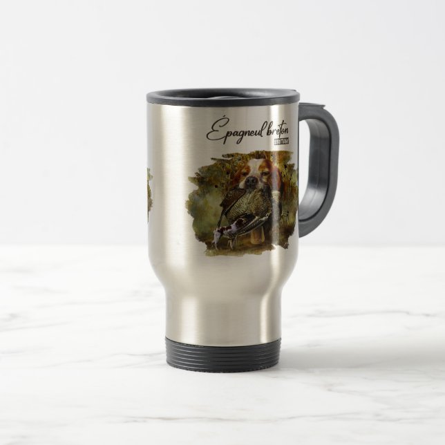 Woodcock hunting with Brittany Spaniel    Travel Mug (Front Right)