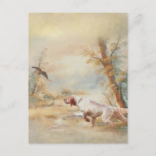 Woodcock Hunting with English Setter in forest, Ar Holiday Postcard