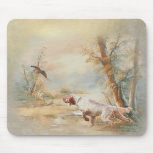 Woodcock Hunting with English Setter in forest, Ar Mouse Mat