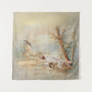 Woodcock Hunting with English Setter in forest, Ar Tapestry