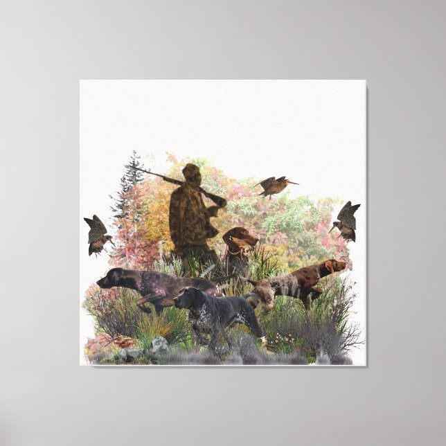 Woodcock hunting with German Shorthaired Pointer T Canvas Print (Front)