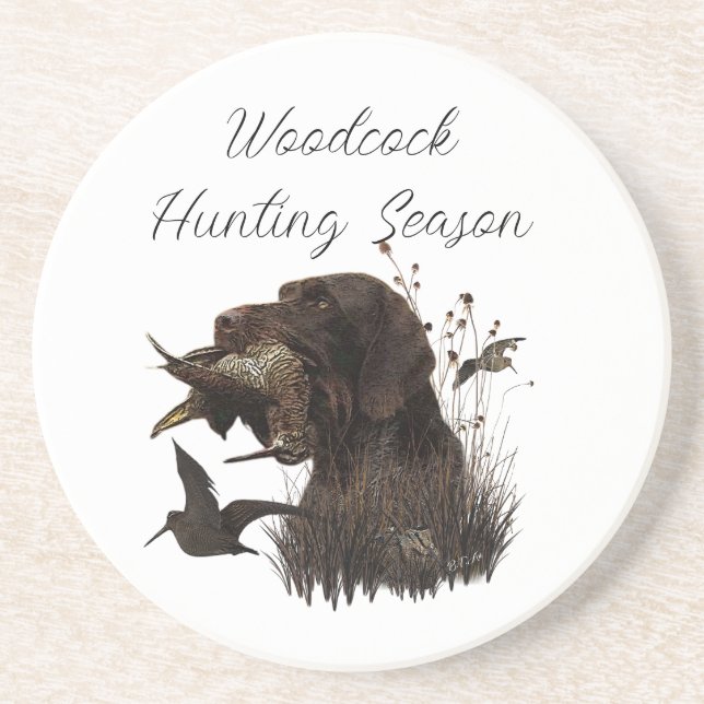 Woodcock Hunting with German Wirehaired Pointer   Coaster (Front)