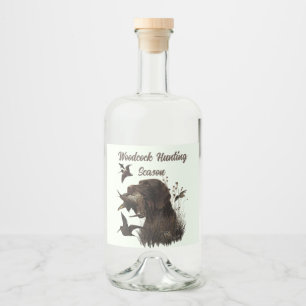 Woodcock Hunting with German Wirehaired Pointer Liquor Bottle Label