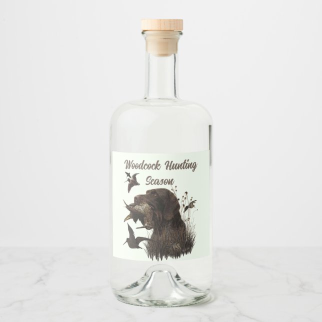Woodcock Hunting with German Wirehaired Pointer   Liquor Bottle Label (Front)