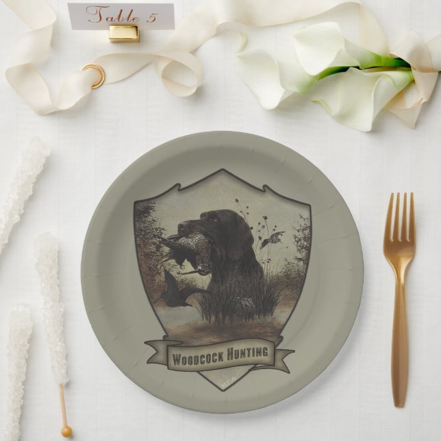Woodcock Hunting with German Wirehaired Pointer    Paper Plate (Wedding)