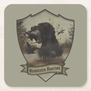 Woodcock Hunting with German Wirehaired Pointer Square Paper Coaster