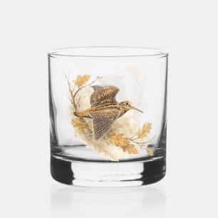 Woodcock in Flight , Autumn Woodland Nature Art Whiskey Glass
