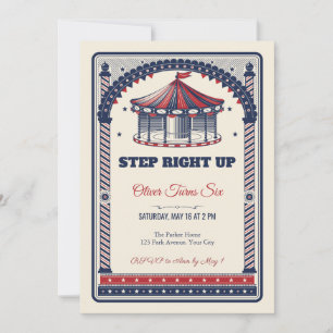 Woodcut Carousel 6th Birthday Invitation