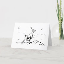 Woodcut Christmas Deer Folded Holiday Card